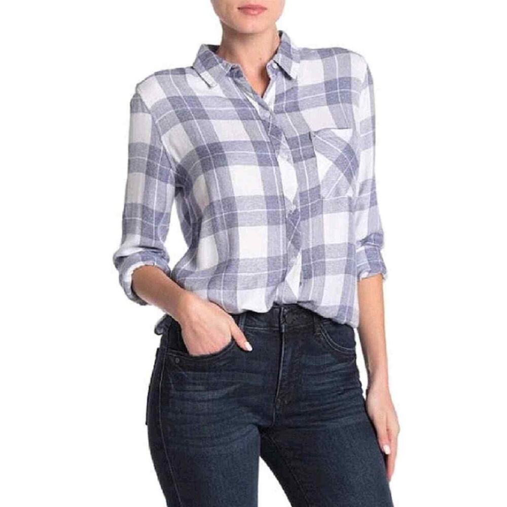 Rails Shirt Womens XS Blue White River Melange Hunter Plaid Flannel Button Up
